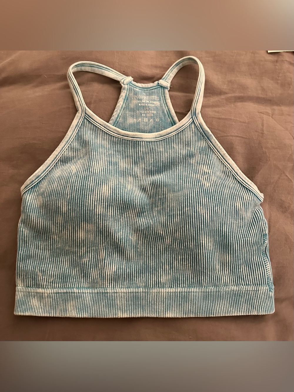 NWOT Zenana Outfitters Ribbed High-Neck Tank Top - Light Blue Tie-Dye